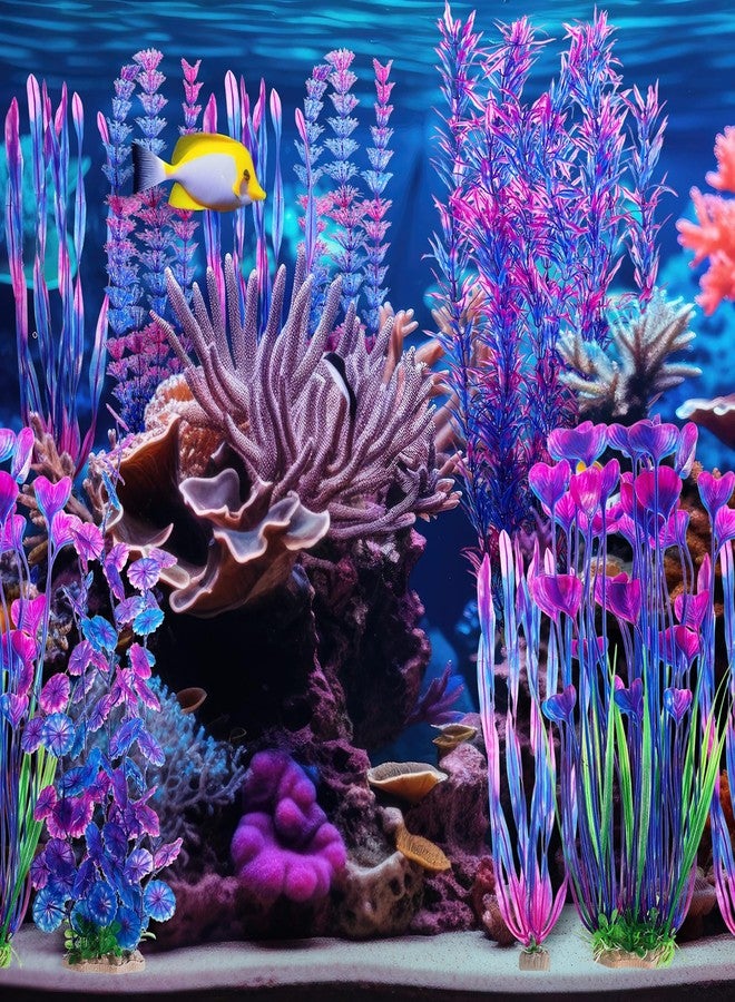 FineCheer 10 Pcs Large Christmas Aquarium Artificial Plants Decorations, Tall Plastic Fish Tank Plant Decorations for Household and Office Aquarium Christmas Decor(Purple) - Image 4